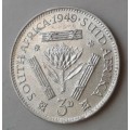 High grade 1949 Union silver tickey in AU