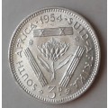 High grade 1954 union silver tickey with obverse die cracks