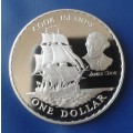 Scarce 1970 Cook Islands proof nickel dollar in case (Cook Bi-Centenary)