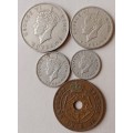 Lot of x5 Southern Rhodesia 1947 coins (2S-penny)