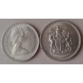 1968/1970 Rhodesia lustrous nickel threepence set