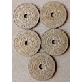 Lot of x5 Southern Rhodesian nickel pennies (1934-1939)