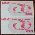 2008 Zimbabwe uncirculated 500 million dollars bearer cheque