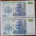 2007 Zimbabwe consecutive $100 set in AU+