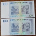 2007 Zimbabwe consecutive $100 set in AU+