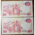 1990 Lesotho uncirculated 10 Maloti set in sequence