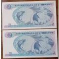 1994 Zimbabwe uncirculated $2 set in sequence