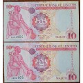 Scarce 2000 Lesotho uncirculated 10 Maloti replacement note set in sequence (low number)