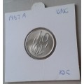 Scarcer 1967 Afrikaans uncirculated nickel 10c