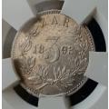 Nice 1893 ZAR Kruger silver tickey SANGS AU53