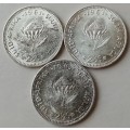 Lot of x3 nice 1961 Republic silver 2 1/2c coins (Toned)