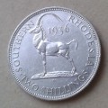 Nice 1936 Southern Rhodesia sterling silver 2 Shillings in XF+