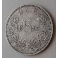 Scarcer 1893 ZAR Kruger silver sixpence in VF.