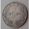 Scarcer 1892 ZAR Kruger silver sixpence in VF (low mintage)
