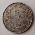1896 ZAR Kruger silver sixpence