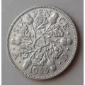 Nice 1933 British silver sixpence