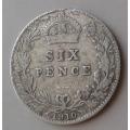 1910 British sterling silver sixpence