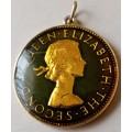 1957 Rhodesia gilded and enameled 2 Shillings pendant