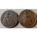 Well circulated 1826 British 1st and 2nd issue farthing set