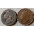 Well circulated 1826 British 1st and 2nd issue farthing set