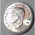 Nice 1952 union proof silver shilling with iridescent toning