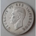 1945 Union silver 2 1/2 Shillings in VF+ with big die crack