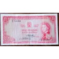 Scarcer 1964 Rhodesia 1 Pound note in VF