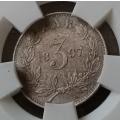 1897 ZAR Kruger silver tickey SANGS MS62 (Mint State)