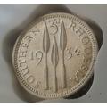 1934 Southern Rhodesia sterling silver threepence SANGS XF40
