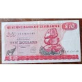 1994 Zimbabwe $10 in XF (Chiremba Rocks)
