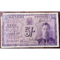 Scarce 1945 Southern Rhodesia 5 Shillings note in VG