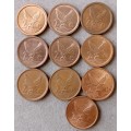 Lot of x10 republic 2c coins (1991-2001)
