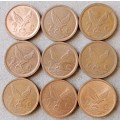 Lot of x9 republic 2c coins (1991-2001)