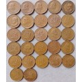 Almost complete 1966-1989 republic 1c set (x27 coins)
