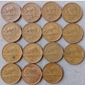 Lot of x15 republic 2c coins (1971-1990)