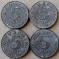 Lot of x4 Austria 5 Groschen coins (1957)