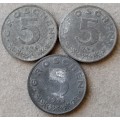 Lot of x3 Austria 5 Groschen coins (1948)