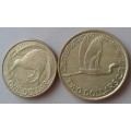 1990 New Zealand one and two dollars set