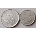 1969 France 1 Franc and 1973 1/2 Franc
