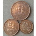 1953 Union penny,1/2 penny and 1/4 penny set (cleaned)
