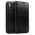 Black genuine cowhide leather Qialino flip case for Iphone X