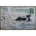 1918 Switzerland postcard 7 1/2 on 5c overprint used - folded