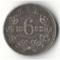 1892 ZAR 6 Pence (sixpence), silver