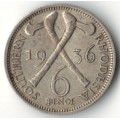 1936 Southern Rhodesia silver 6 Pence