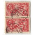 Great Britain 5 Shilling used seahorse 1934 pair with B.W. perfins upright Waterlow & Sons