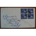 Postal history: 1948 envelope Johannesburg to Cape Town - used block of four 3d stamps