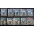Southern Rhodesia lot of 20 revenue stamps 1d to £1