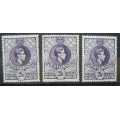 1938 Swaziland 2`6 MH (x3) - one bid takes all three stamps