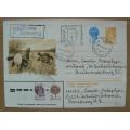 Russia transition from USSR 1992 pair of pictorial letters on prepaid CCCP envelopes, adjusted value