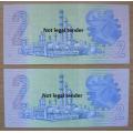 Pair of G de Kock 3rd Issue R2 notes - UNC, in sequence - FU